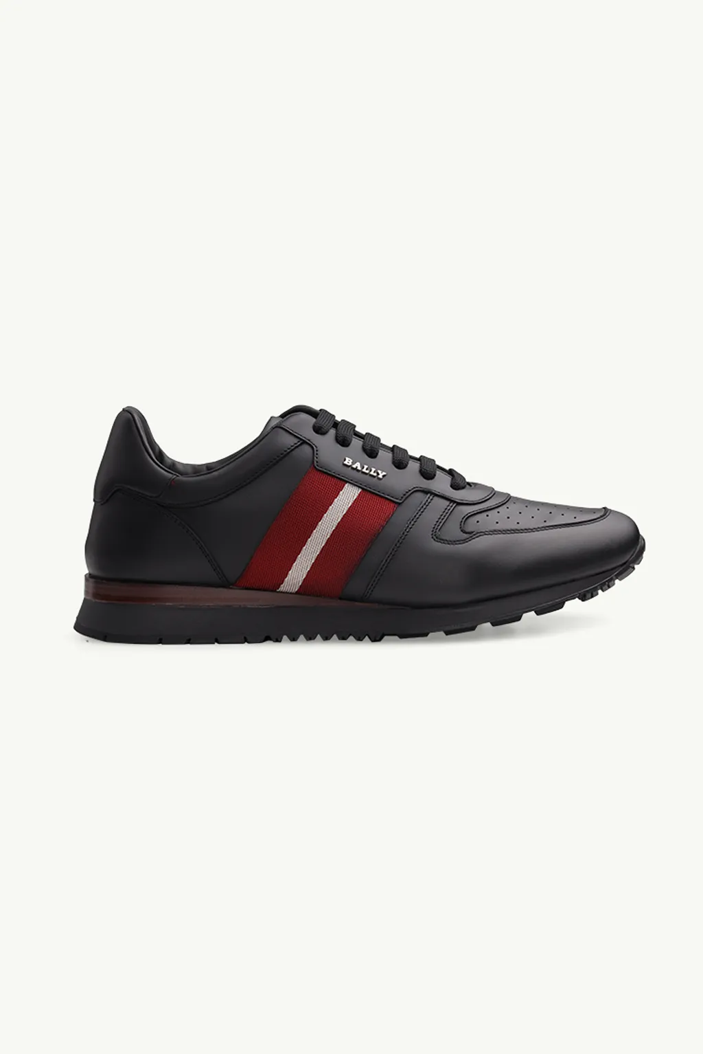 BALLY Men Astel Sneakers in Black Calf Leather with Red/White Stripe 0