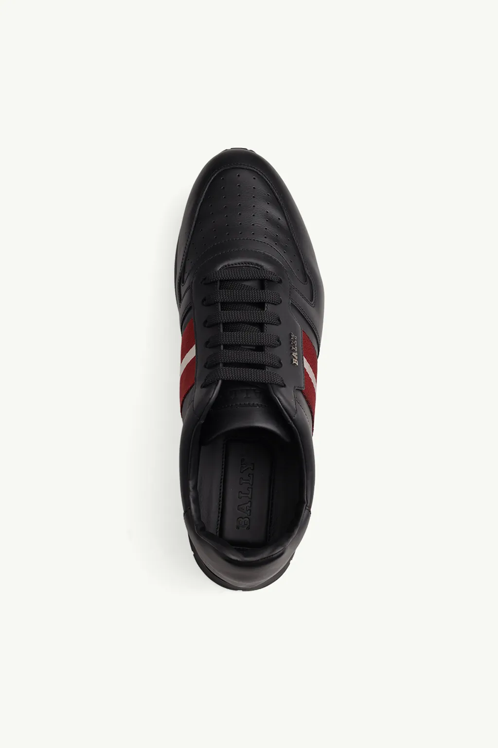 BALLY Men Astel Sneakers in Black Calf Leather with Red/White Stripe 3