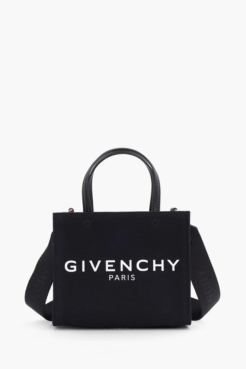 GIVENCHY Mini G Shopper Tote Bag in Black Canvas with Shoulder Strap 0