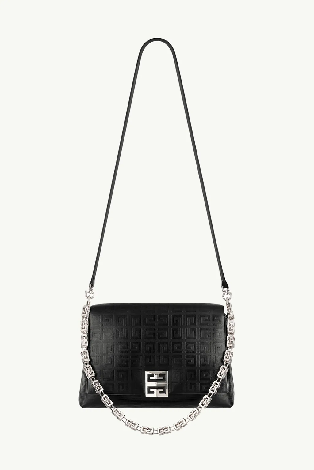 GIVENCHY Medium 4G Soft Flap Shoulder Bag in Black Calfskin SHW with Removable Shoulder Strap 4
