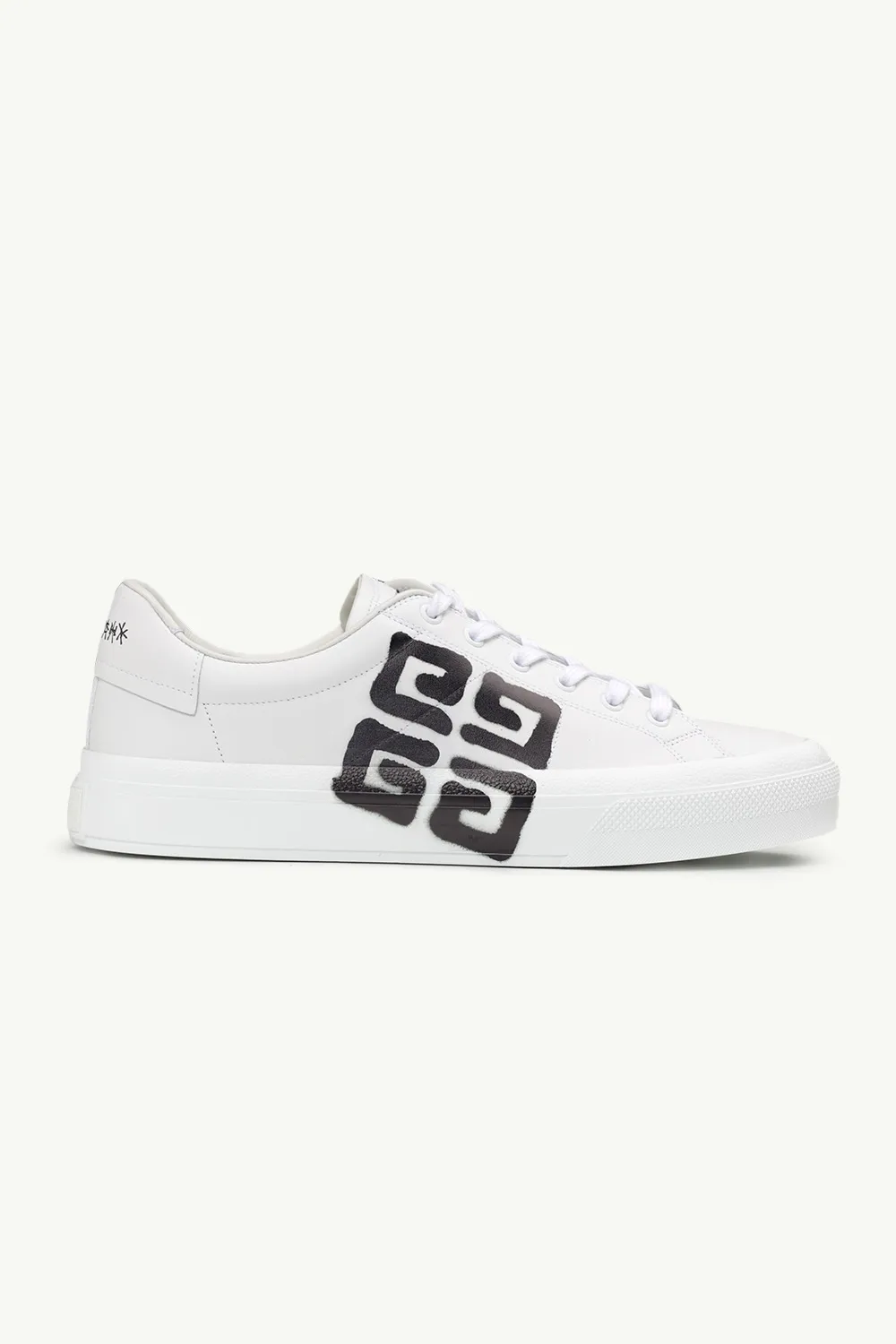 GIVENCHY X CHITO Men City Sport Sneakers in White/Black Smooth Leather with Tag-Effect 4G Print 0