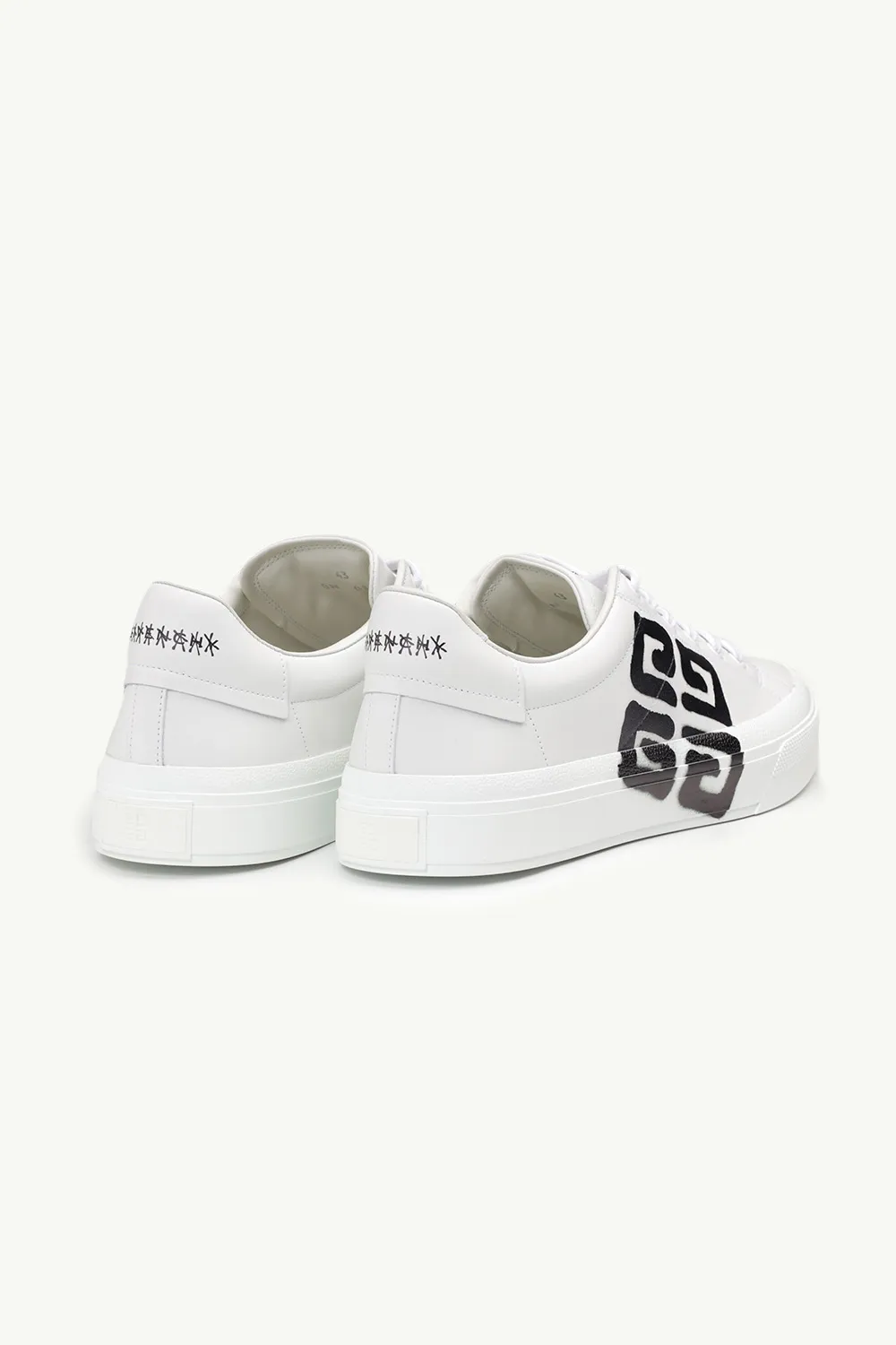 GIVENCHY X CHITO Men City Sport Sneakers in White/Black Smooth Leather with Tag-Effect 4G Print 2