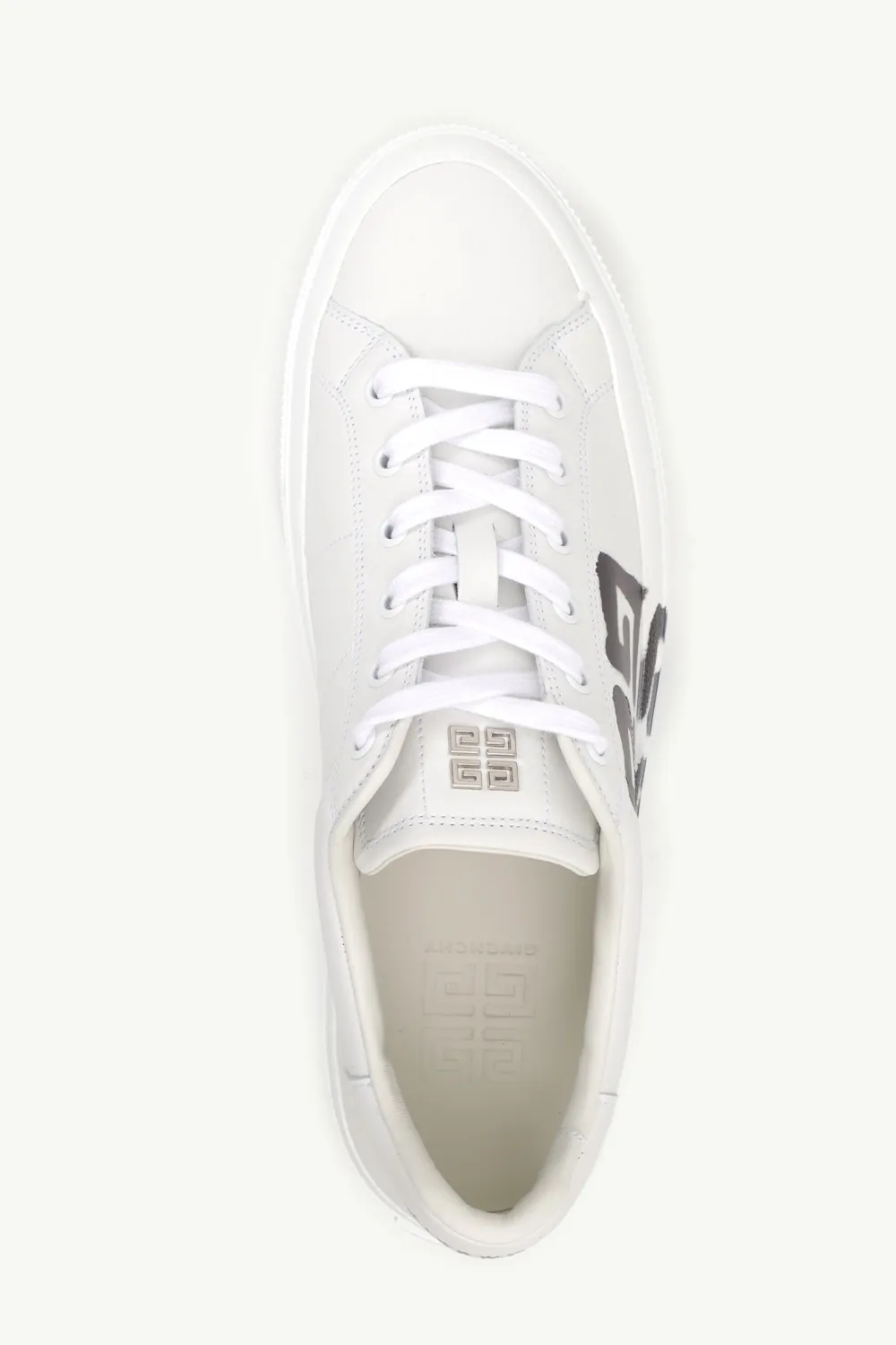 GIVENCHY X CHITO Men City Sport Sneakers in White/Black Smooth Leather with Tag-Effect 4G Print 3