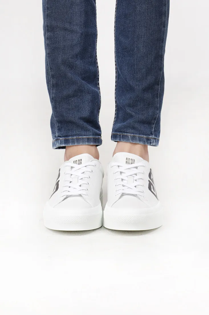 GIVENCHY X CHITO Men City Sport Sneakers in White/Black Smooth Leather with Tag-Effect 4G Print 4