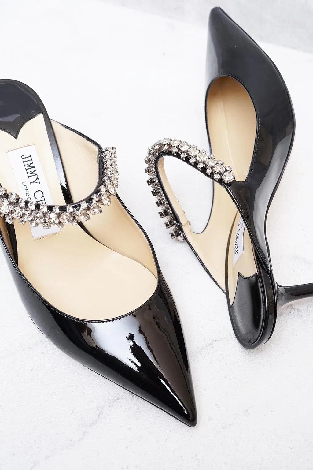 JIMMY CHOO Bing Mules 65mm in Black Patent with Crystal Strap 1