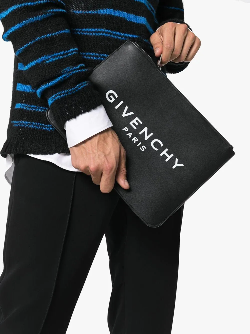 GIVENCHY Large Paris Logo Print Pochette in Black Leather 4