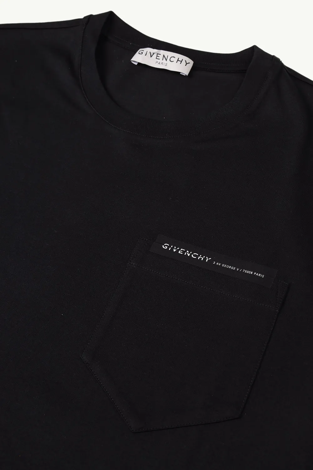 GIVENCHY Men Logo Ribbon Trimmed T-Shirt in Black with Pocket 3