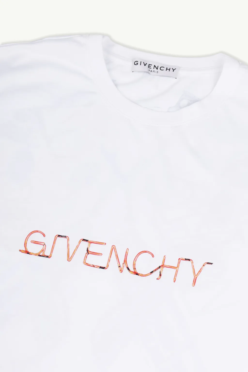 GIVENCHY Men Neon Light Signature Printed Logo T-Shirt in White 2