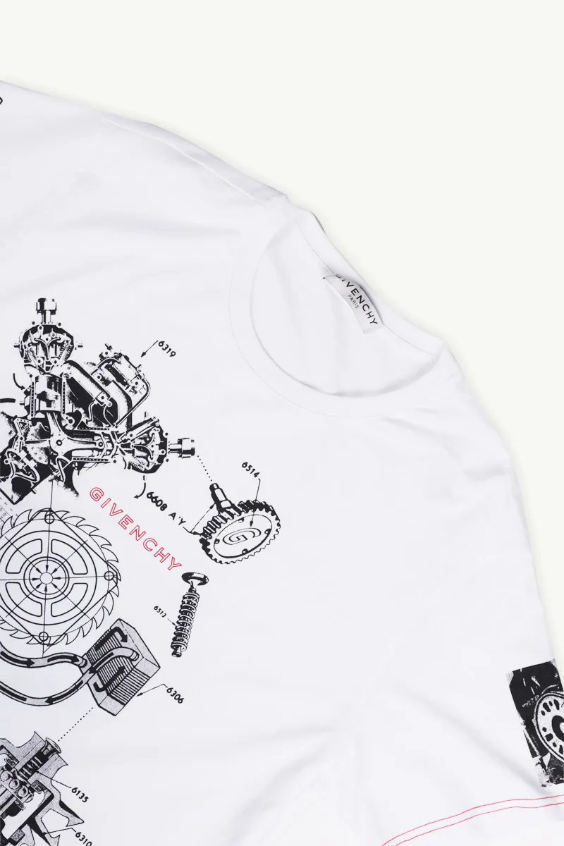 GIVENCHY Men Schematics Printed Logo T-Shirt in White 2