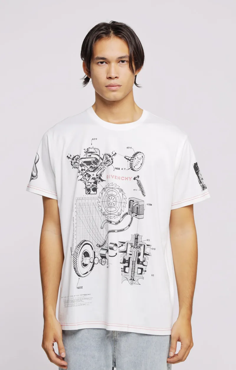 GIVENCHY Men Schematics Printed Logo T-Shirt in White 4