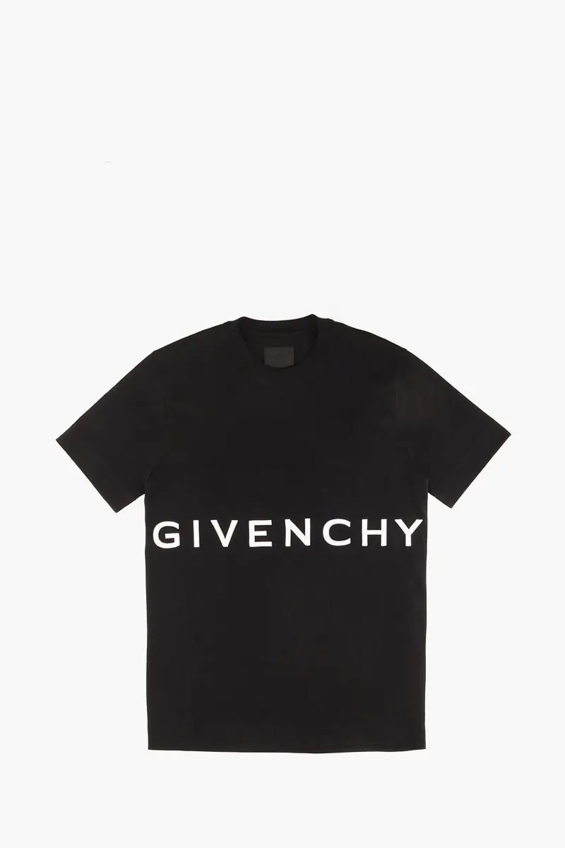 GIVENCHY Men Logo Embroidered Slim Fit T-Shirt in Black with 4G Emblem on Back 0