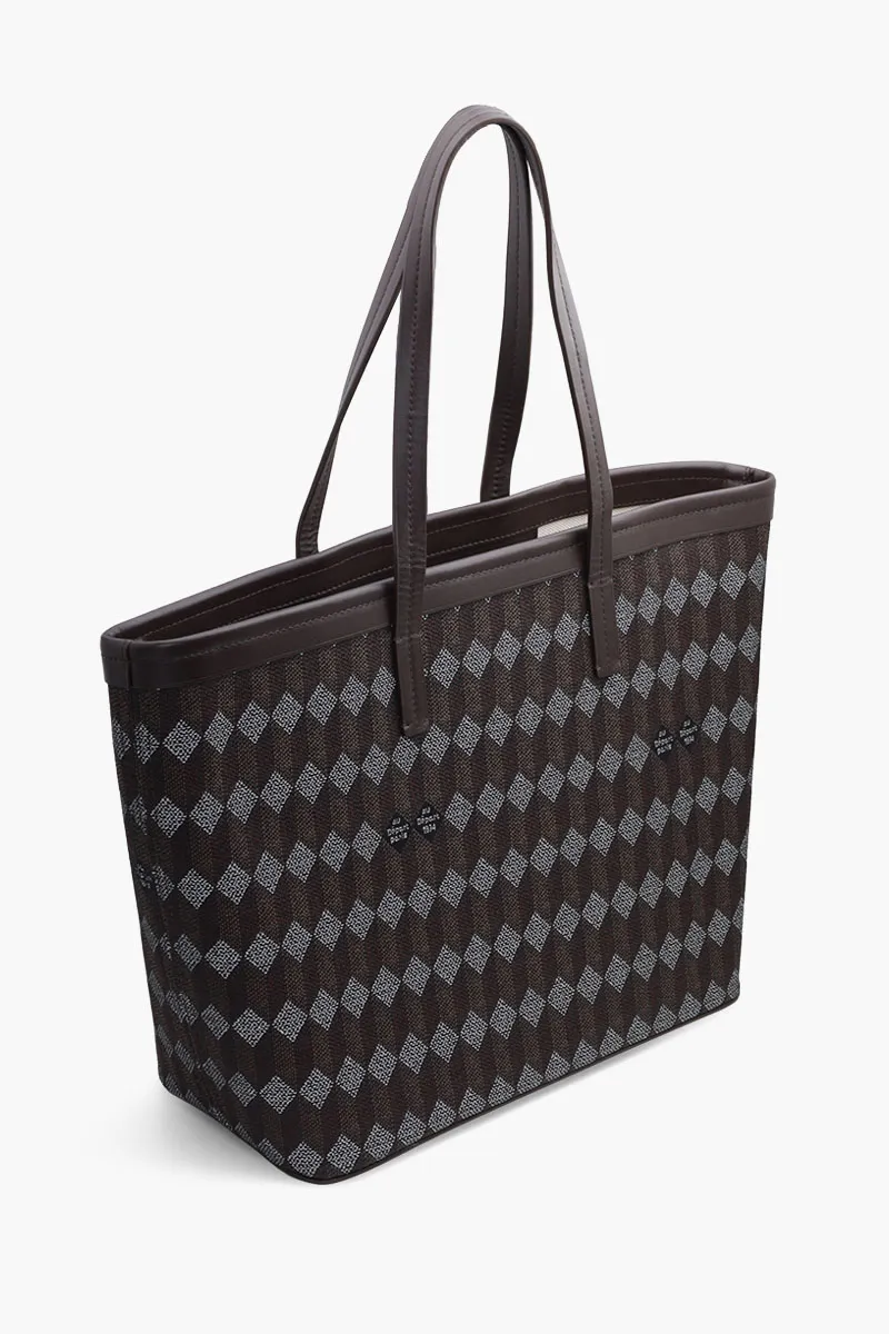 AU DEPART Horizontal La Roquette Monogram Tote Bag in Cacao Multicolor Reflective Jacquard x Leather 2