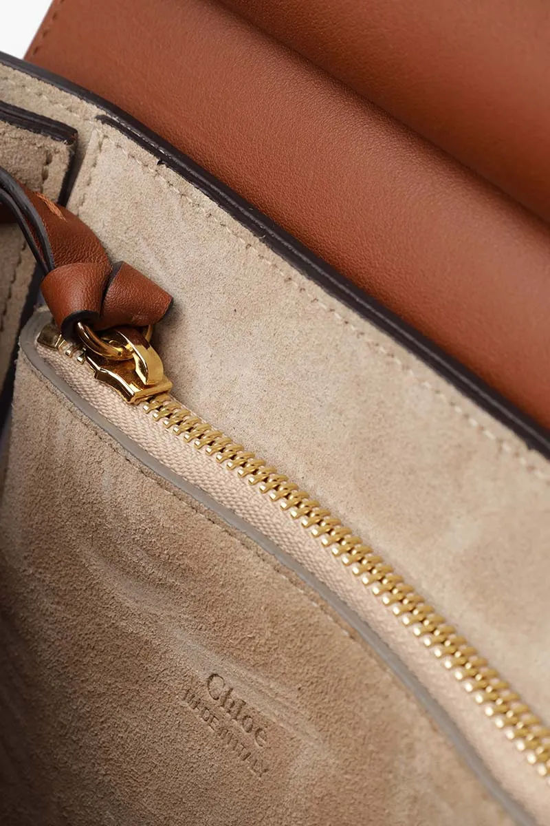 CHLOE Small Faye Top Handle Bag in Classic Tobacco Smooth Leather x Suede 3
