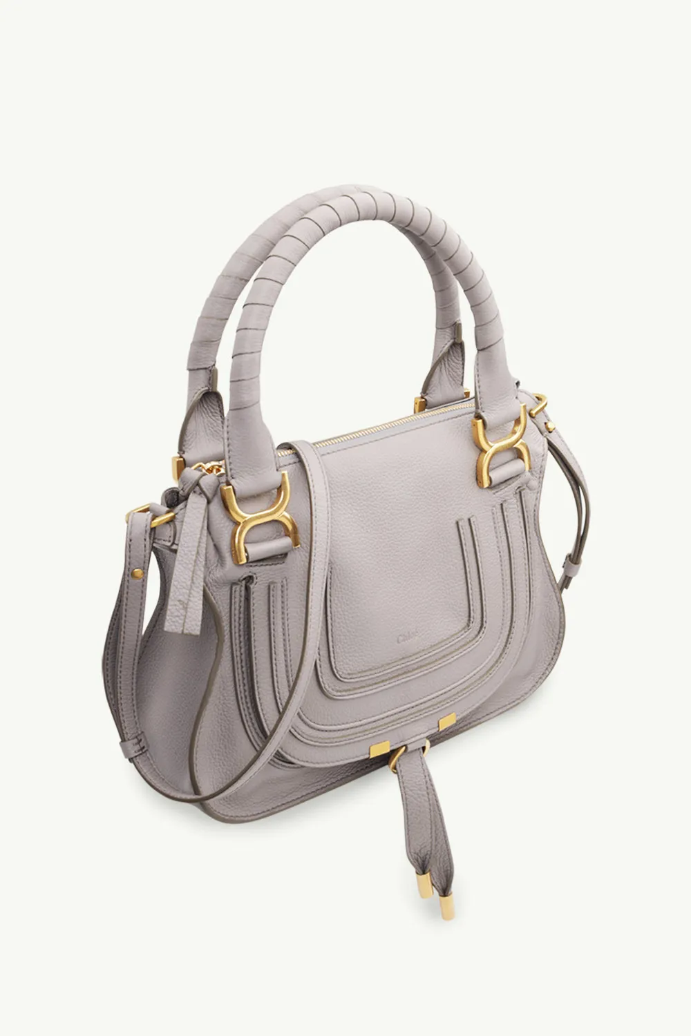 CHLOE Small Marcie Double Carry Bag in Cashmere Grey Grained Calfskin GHW 2