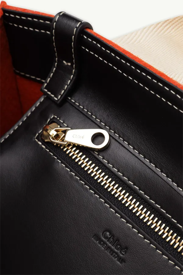 CHLOE Small Woody Tote Bag in Flame Orange Recycled Felt & Shiny Calfskin with Woody Ribbon 3
