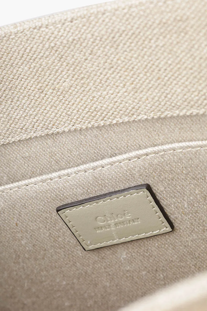 CHLOE Medium Woody Tote Bag in Slate Green Linen x Shiny Calfskin with Handmade Ribbon 3