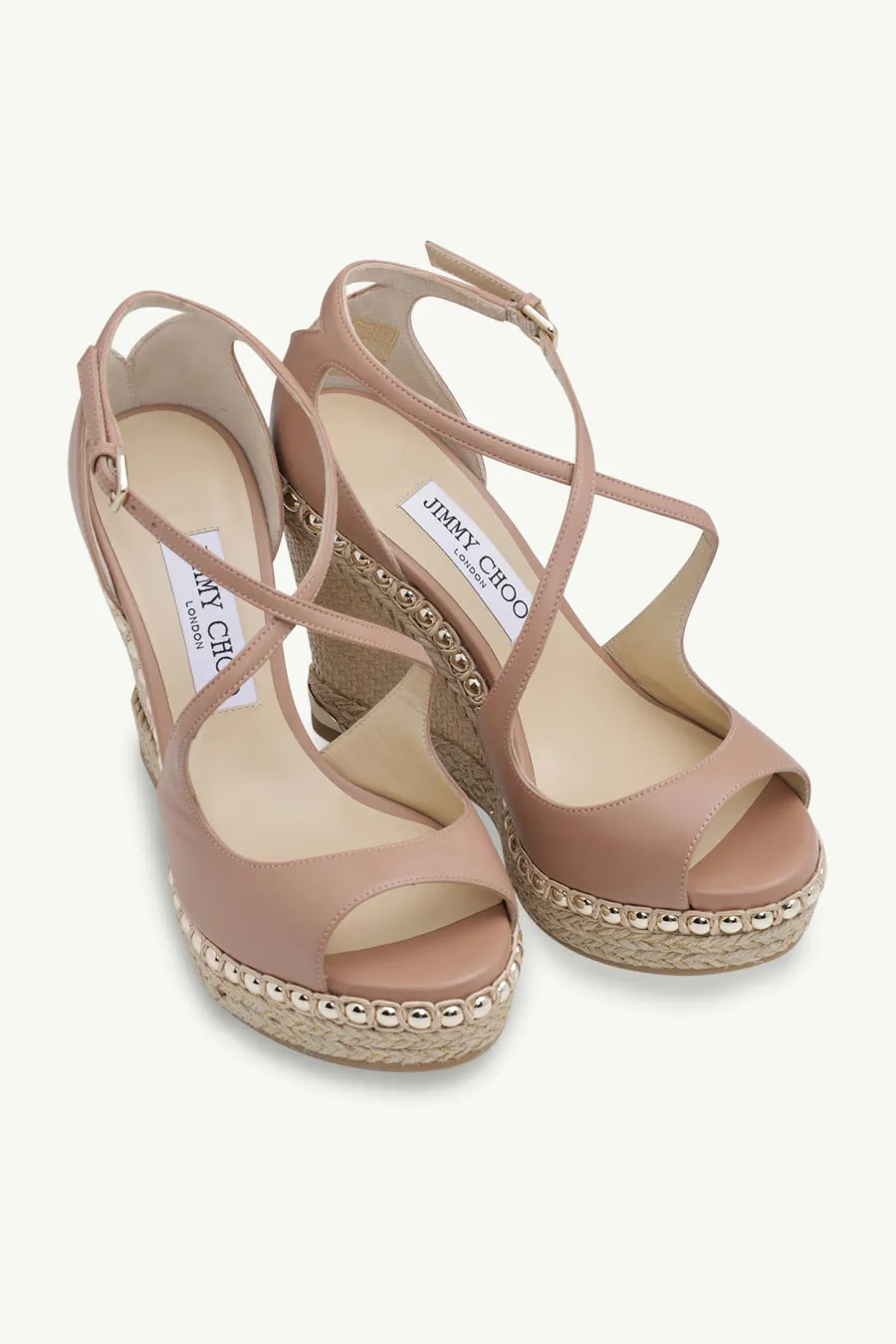 JIMMY CHOO Dakota Ankle Strap Wedges 120mm in Ballet Pink Nappa with Metal Pearls 1