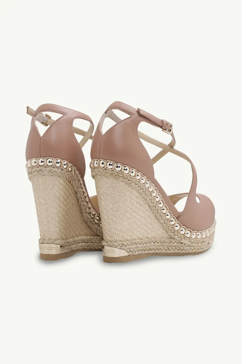 JIMMY CHOO Dakota Ankle Strap Wedges 120mm in Ballet Pink Nappa with Metal Pearls 2