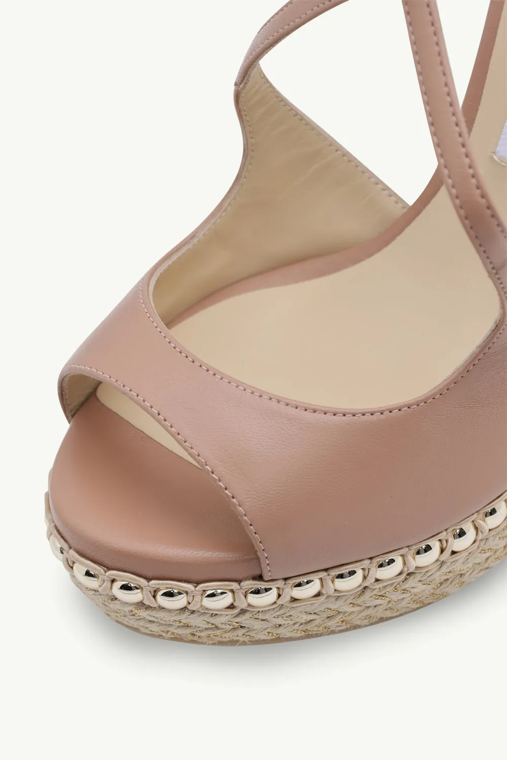 JIMMY CHOO Dakota Ankle Strap Wedges 120mm in Ballet Pink Nappa with Metal Pearls 4