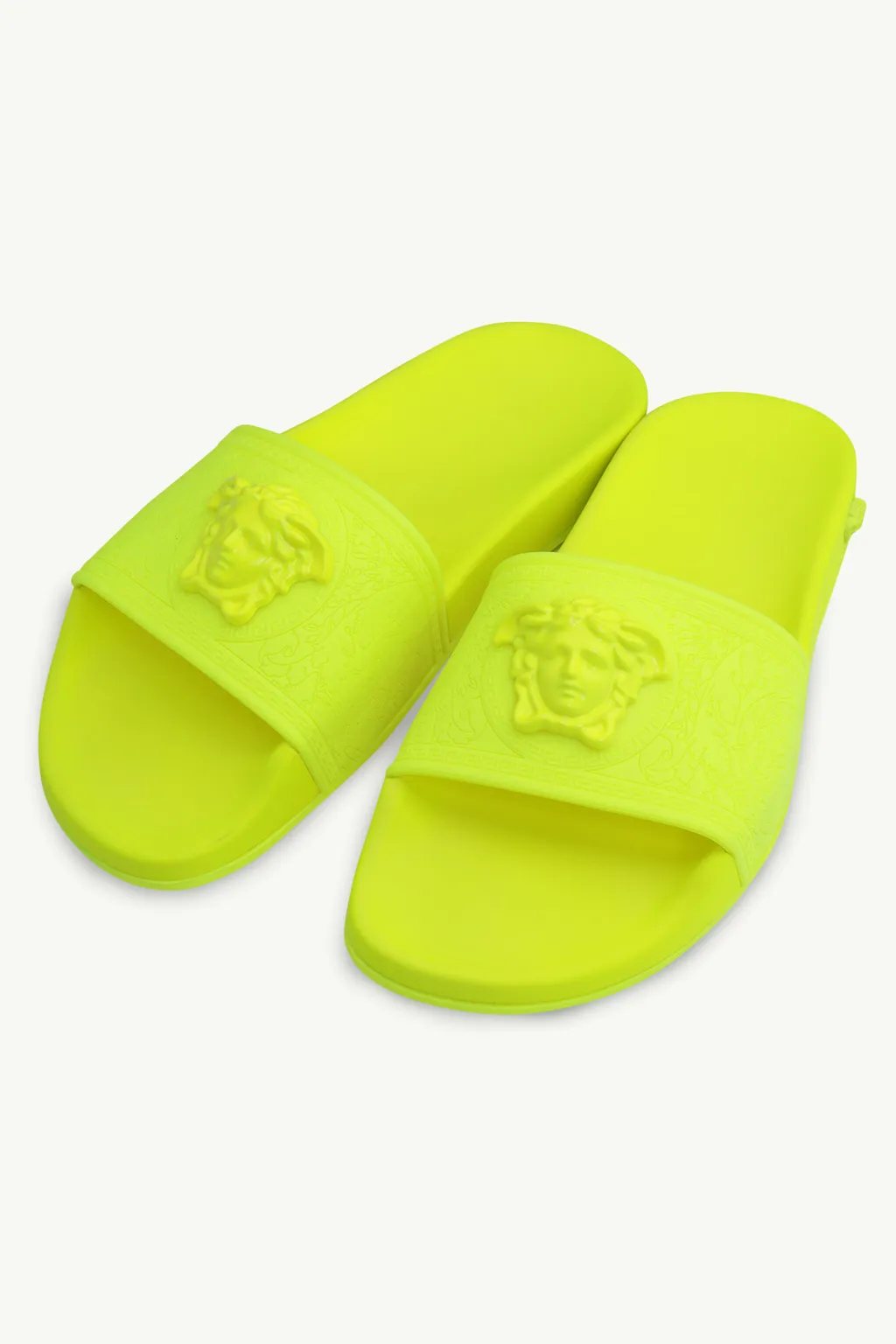VERSACE Women Baroque Medusa Slide Sandals in Fluo Yellow 1