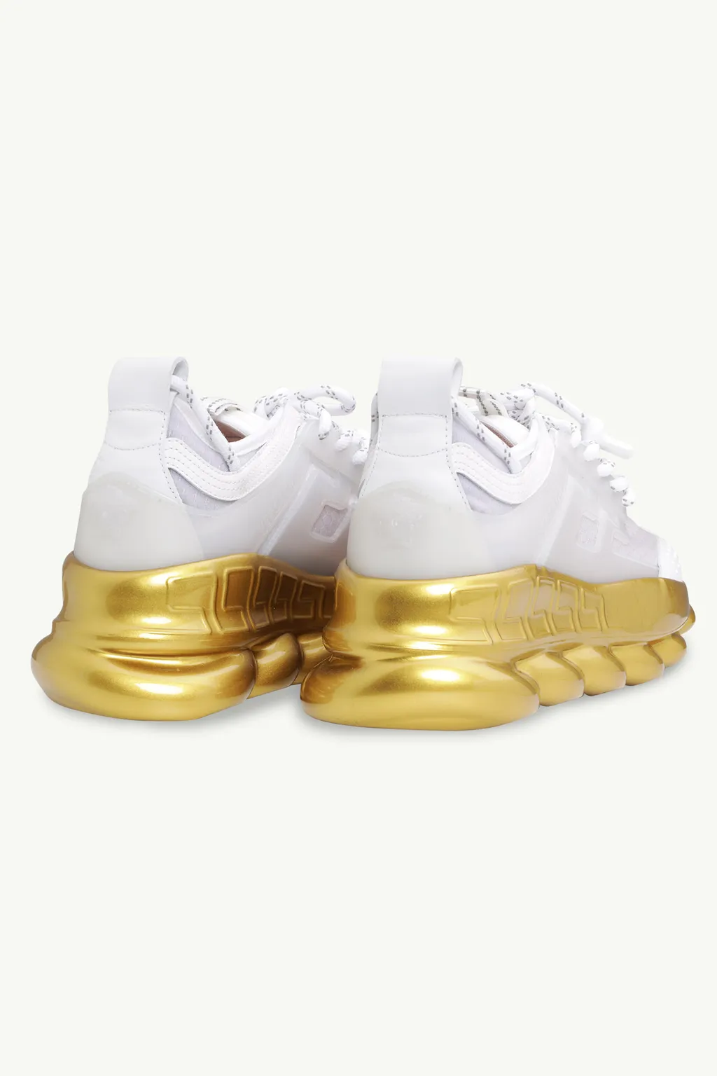 VERSACE Men Chain Reaction Sneakers in White/Gold with Greca Pattern 2