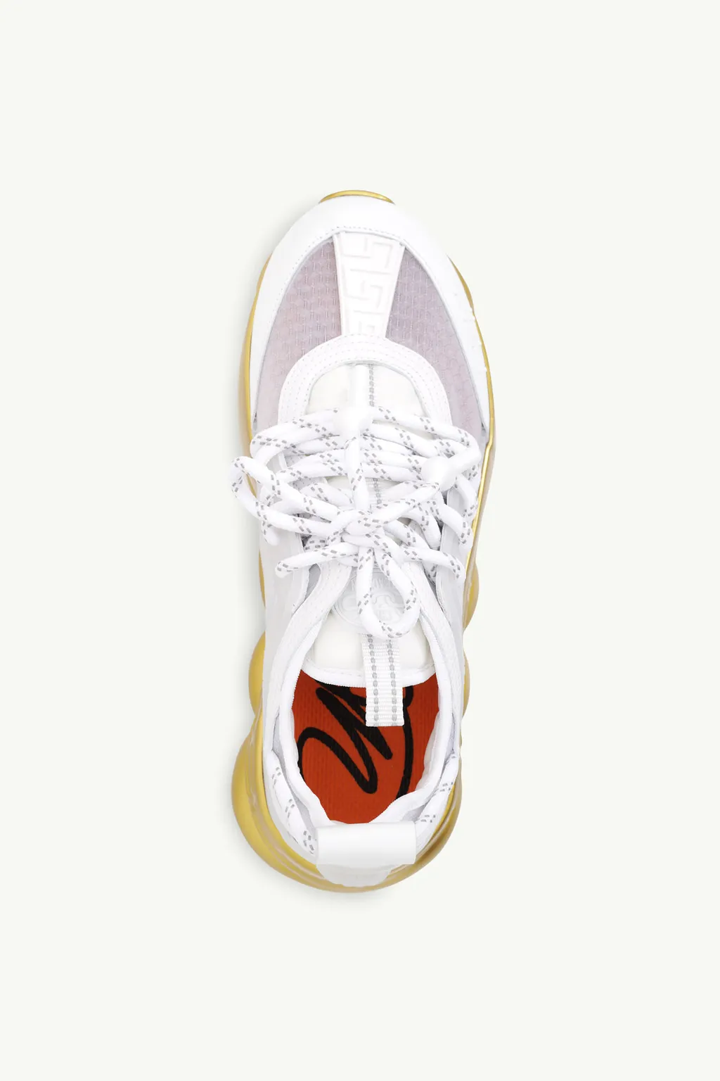 VERSACE Men Chain Reaction Sneakers in White/Gold with Greca Pattern 3
