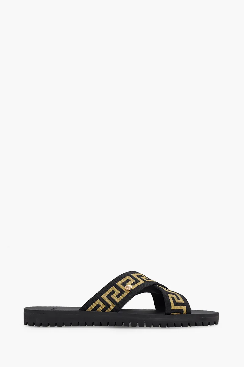 VERSACE Men Nastro Greca Sandals in Black/Gold 0