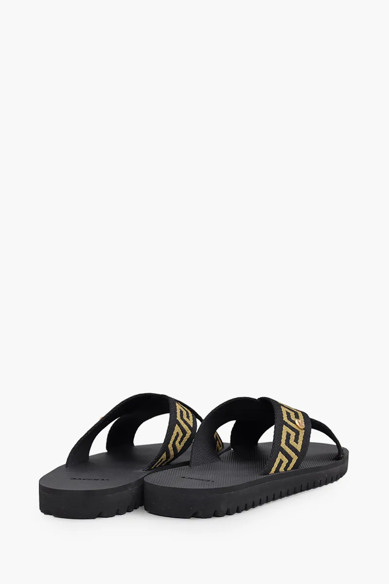 VERSACE Men Nastro Greca Sandals in Black/Gold 2