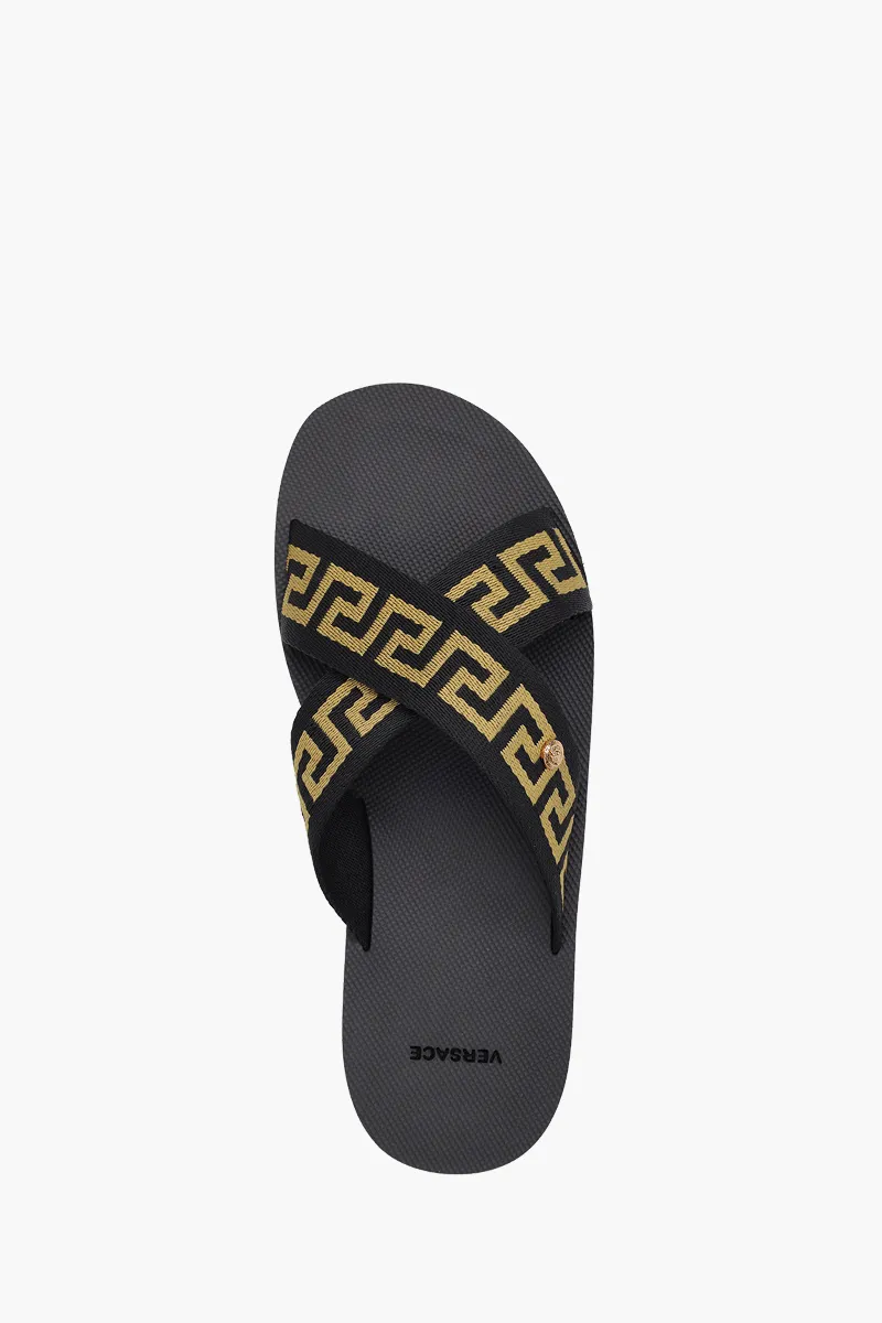 VERSACE Men Nastro Greca Sandals in Black/Gold 3