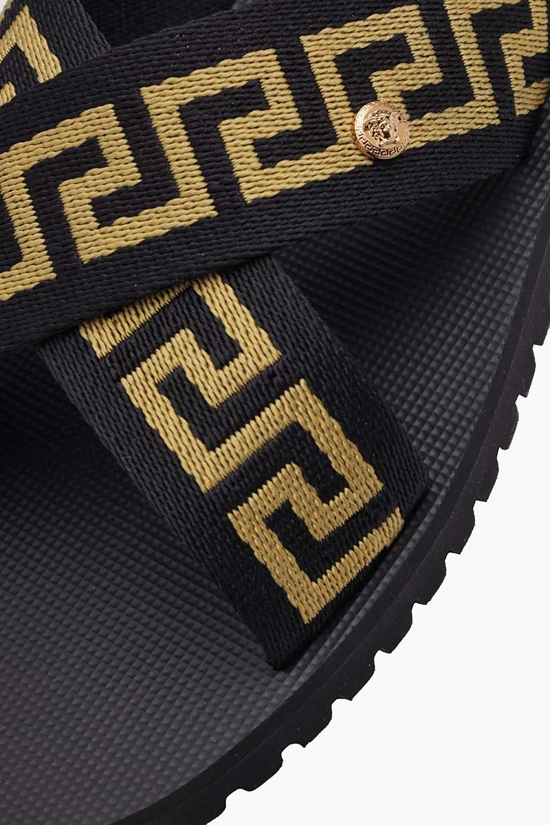 VERSACE Men Nastro Greca Sandals in Black/Gold 4