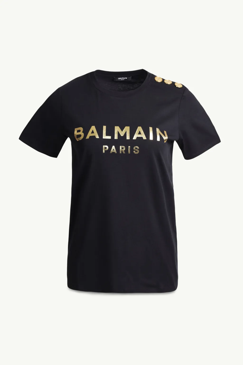 BALMAIN Women 3 Buttons Balmain Metallic Bold Logo T-Shirt in Black/Gold 0