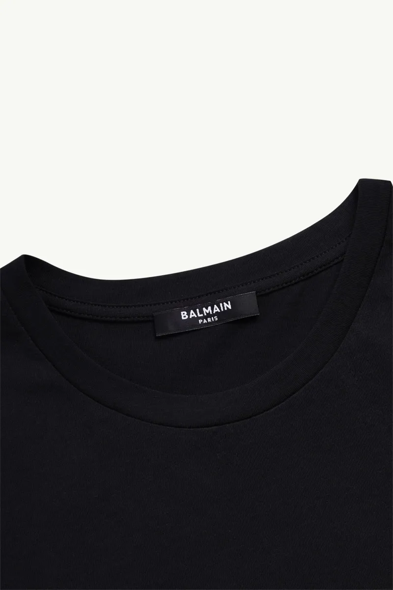 BALMAIN Women 3 Buttons Balmain Metallic Bold Logo T-Shirt in Black/Gold 3