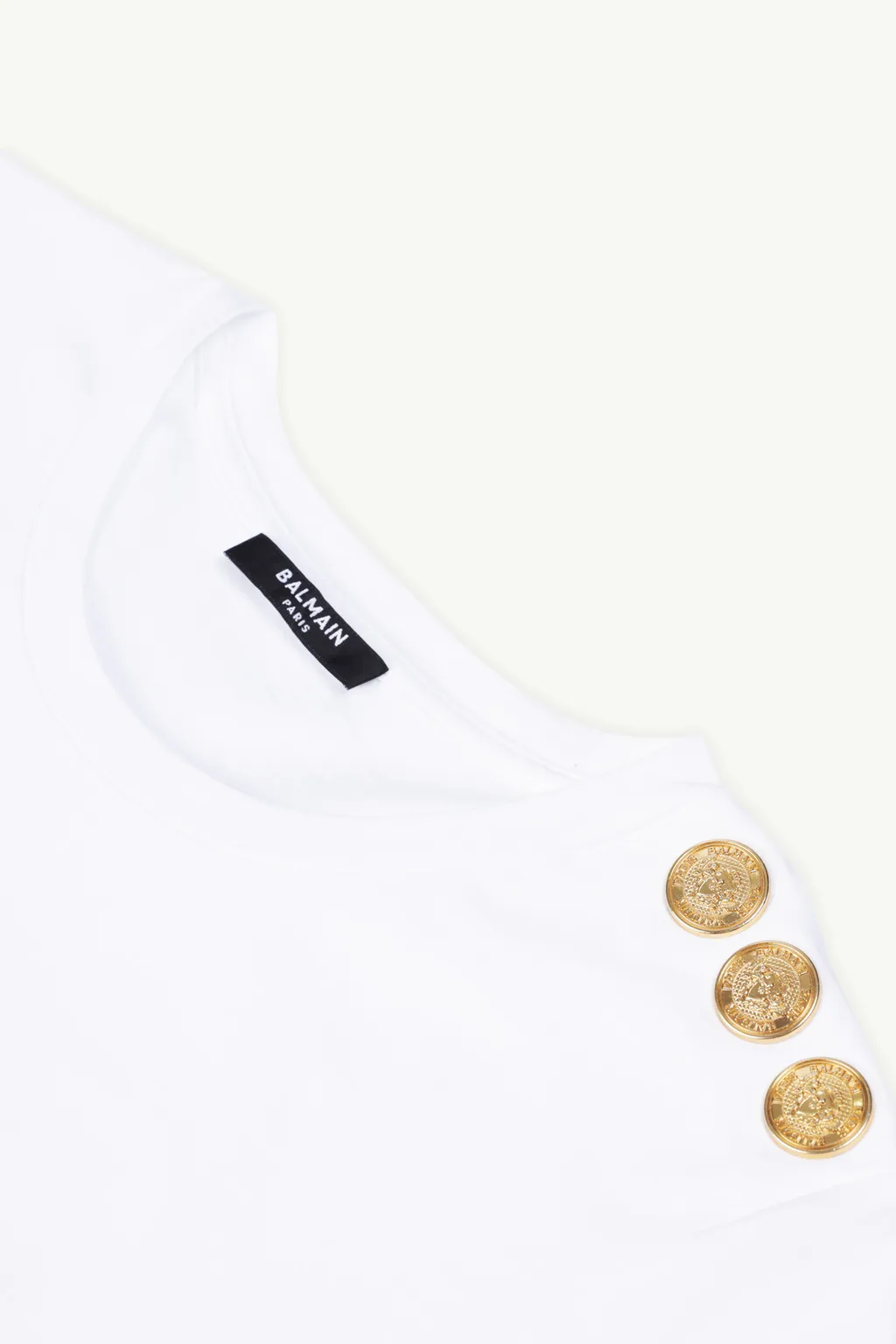 BALMAIN Women 3 Buttons Balmain Metallic Bold Logo T-Shirt in White/Gold 3