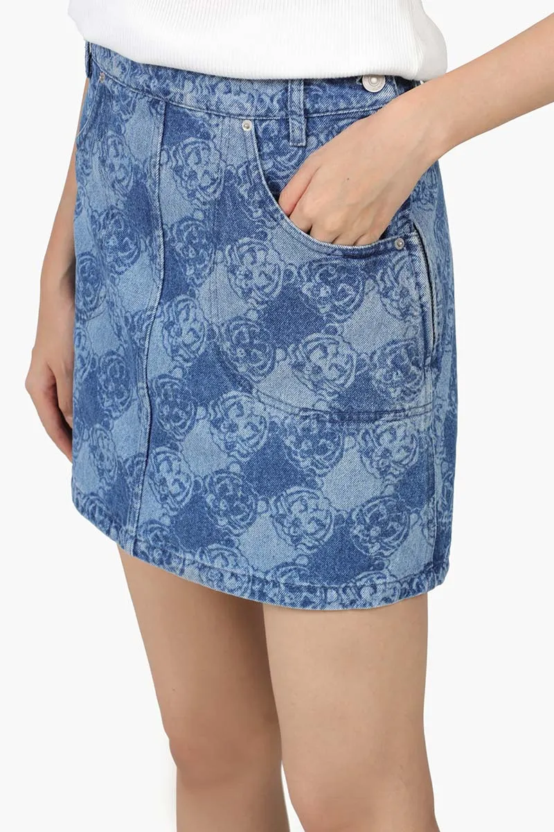 KENZO Women All Over K-Tiger Denim Monogram Miniskirt in Navy Blue 2