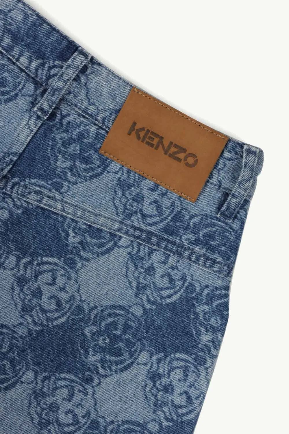 KENZO Women All Over K-Tiger Denim Monogram Miniskirt in Navy Blue 4