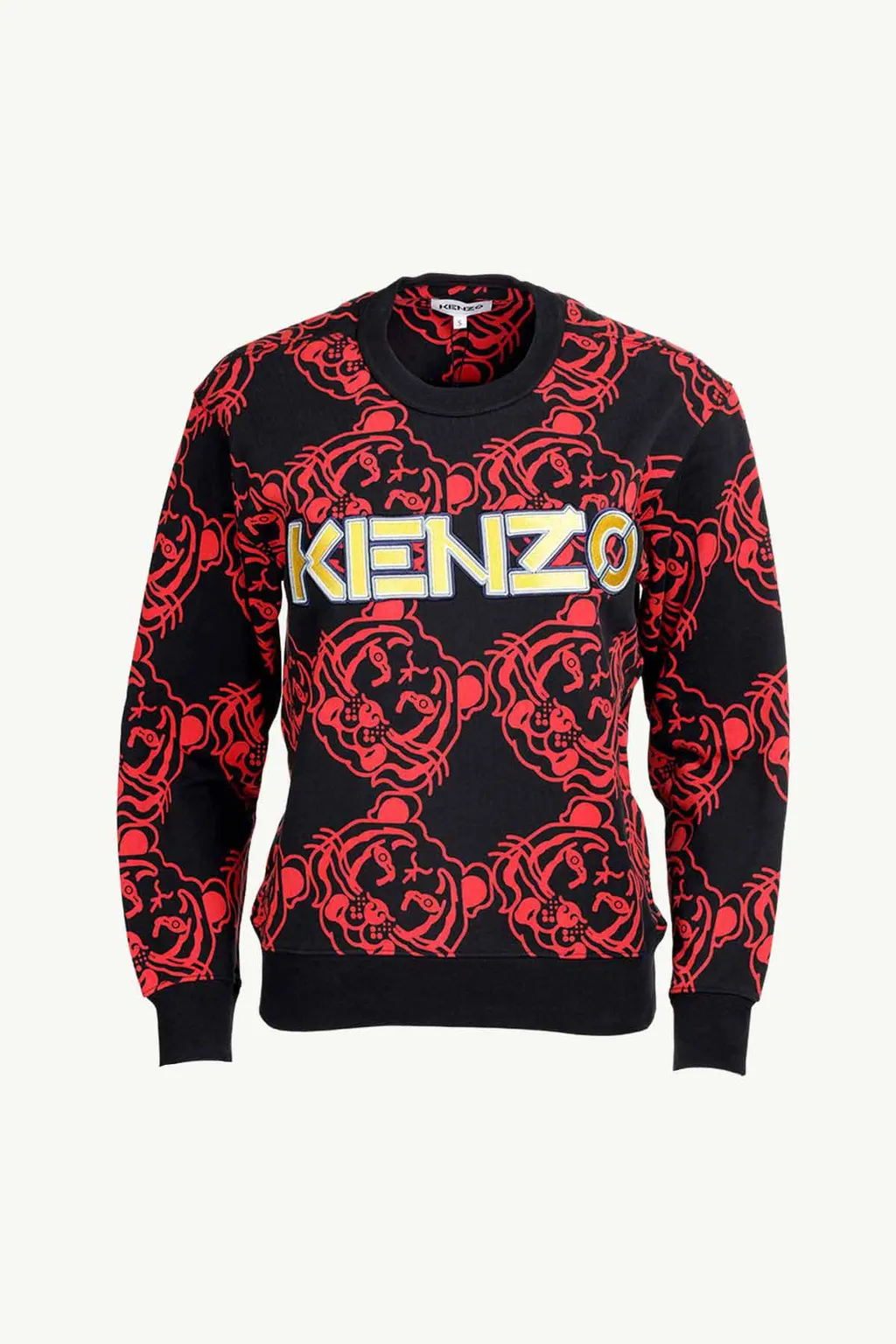 KENZO Women All-Over K-Tiger Monogram Sweatshirt in Black/Red with 3D Logo 0