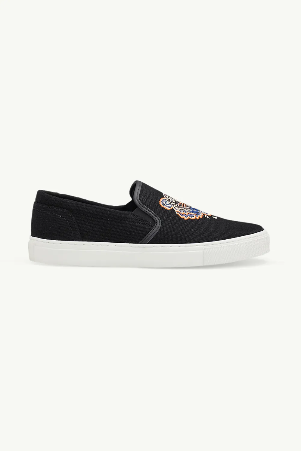 KENZO Men K-Skate Tiger Slip-On in Black/Orange with Embroidered Logo 0
