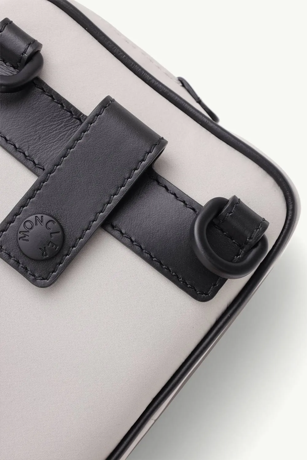MONCLER Cut Cross Belt Bag in Grey with Logo Print 3