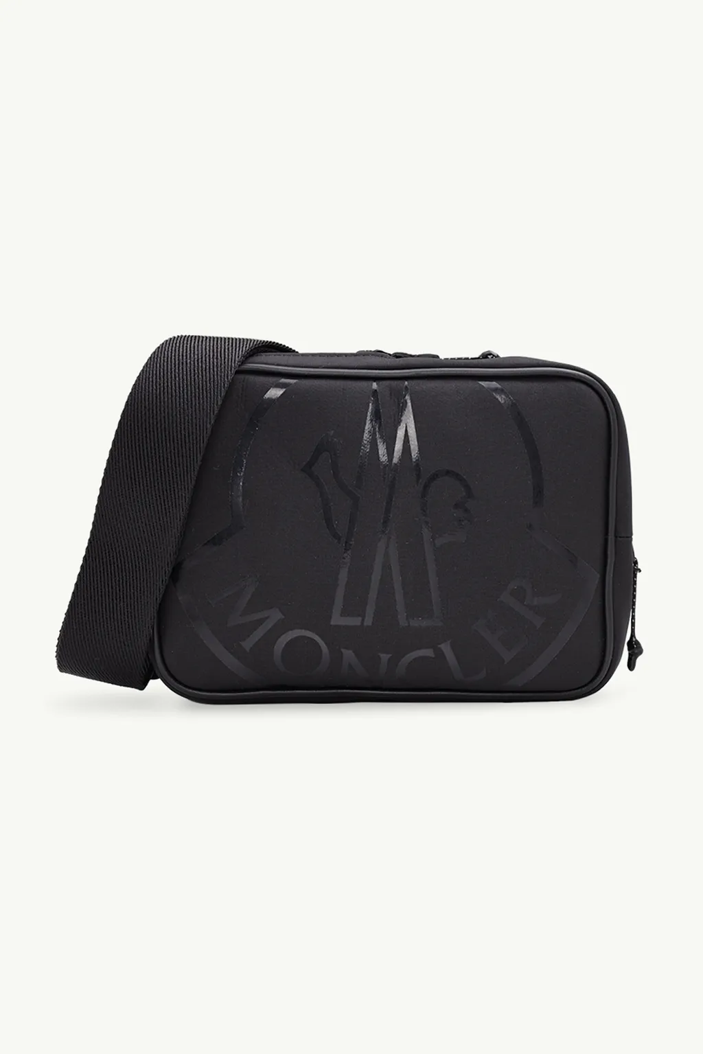 MONCLER Cut Cross Belt Bag in Black with Logo Print 0