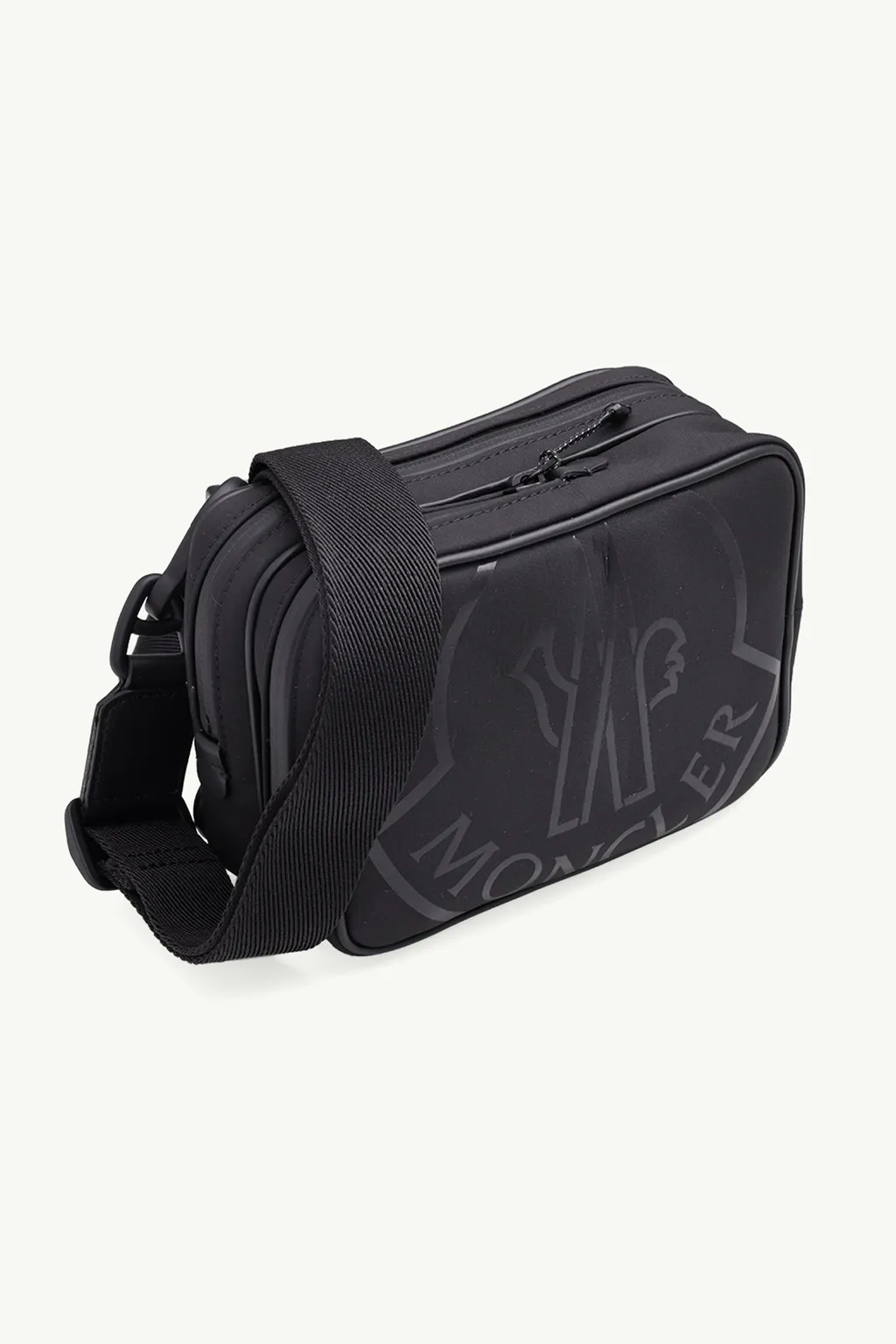 MONCLER Cut Cross Belt Bag in Black with Logo Print 2
