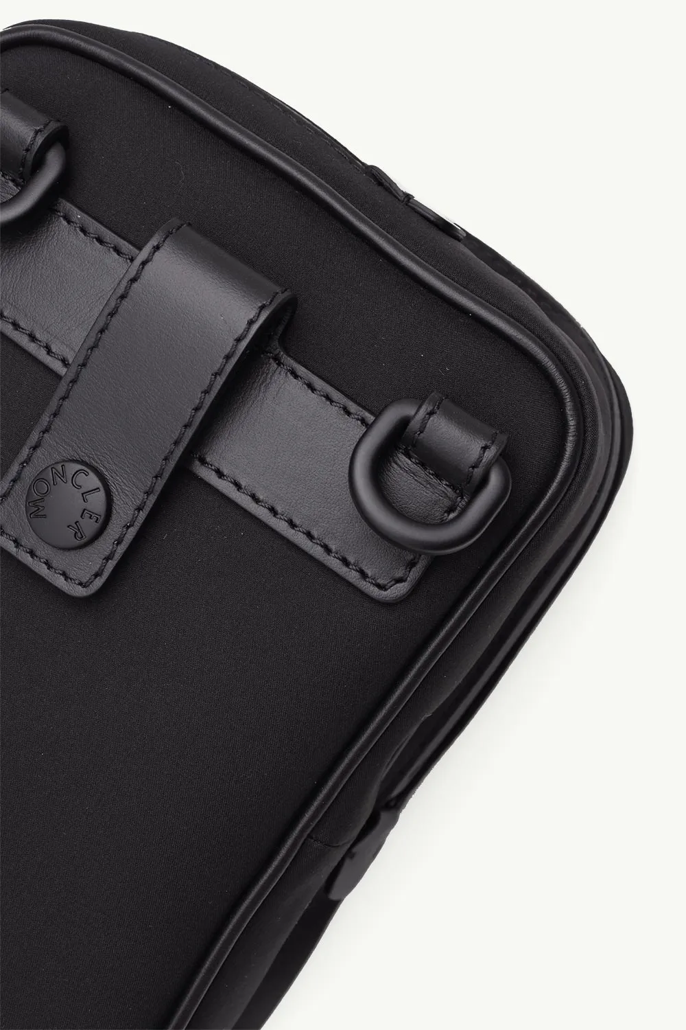 MONCLER Cut Cross Belt Bag in Black with Logo Print 3
