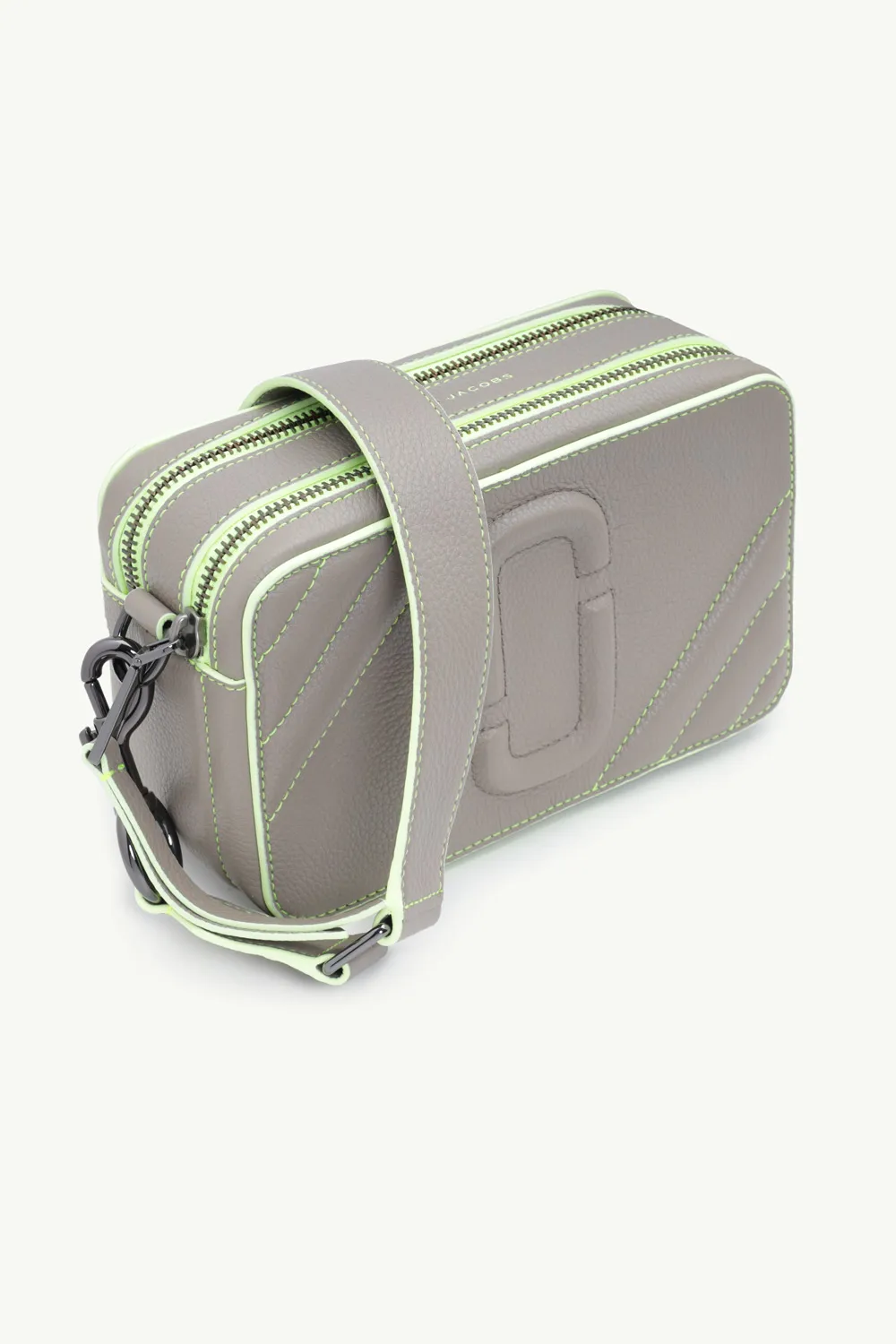 MARC JACOBS The Fluoro Moto Shot Camera Bag in Grey/Fluo Green 2