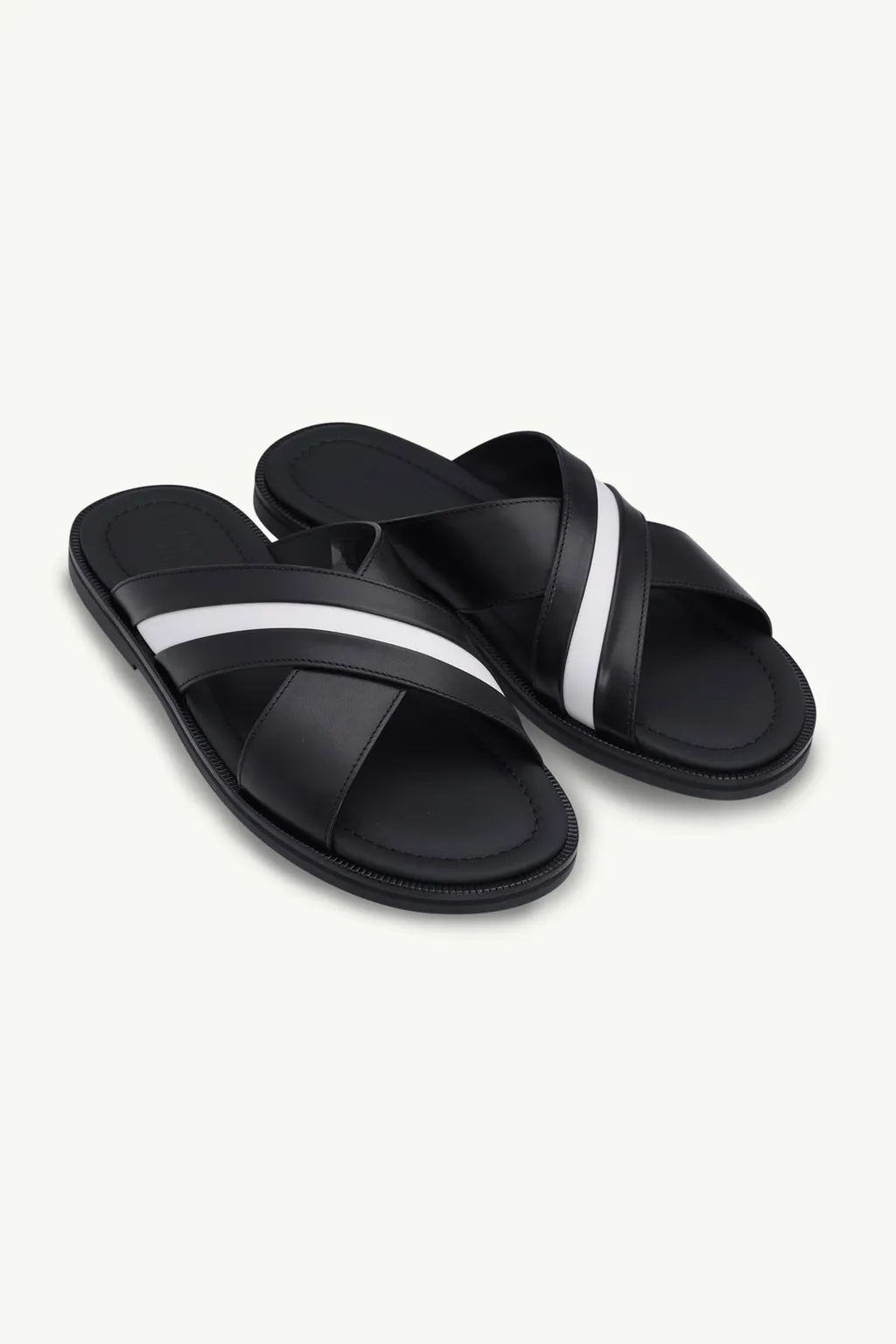 BALLY Men Jabil Crossover Sandals in Black with Stripe 1