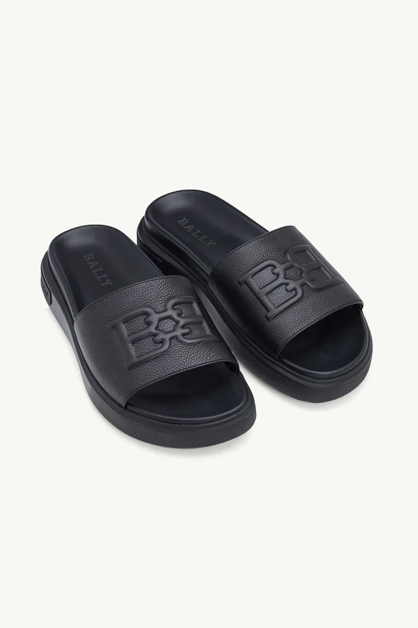 BALLY Men Jarmo Slides in Black Calf Grained 1