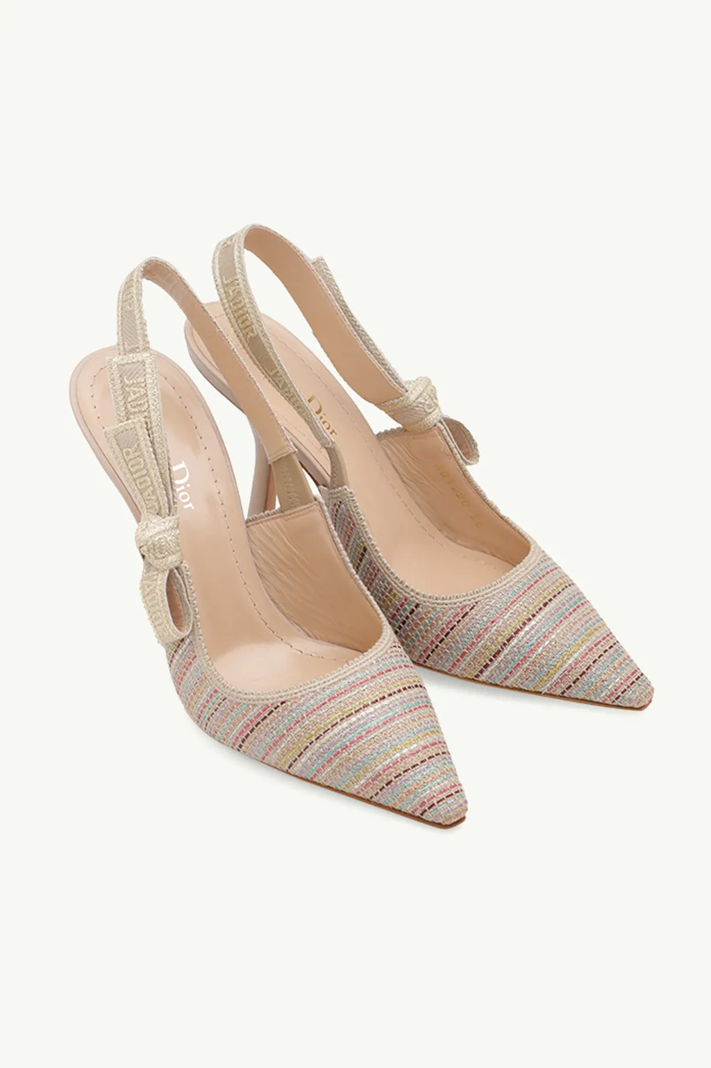 CHRISTIAN DIOR J'adior Slingback Pumps 100mm in Multicolor/Gold Metallic Thread Embroidered Cotton 1