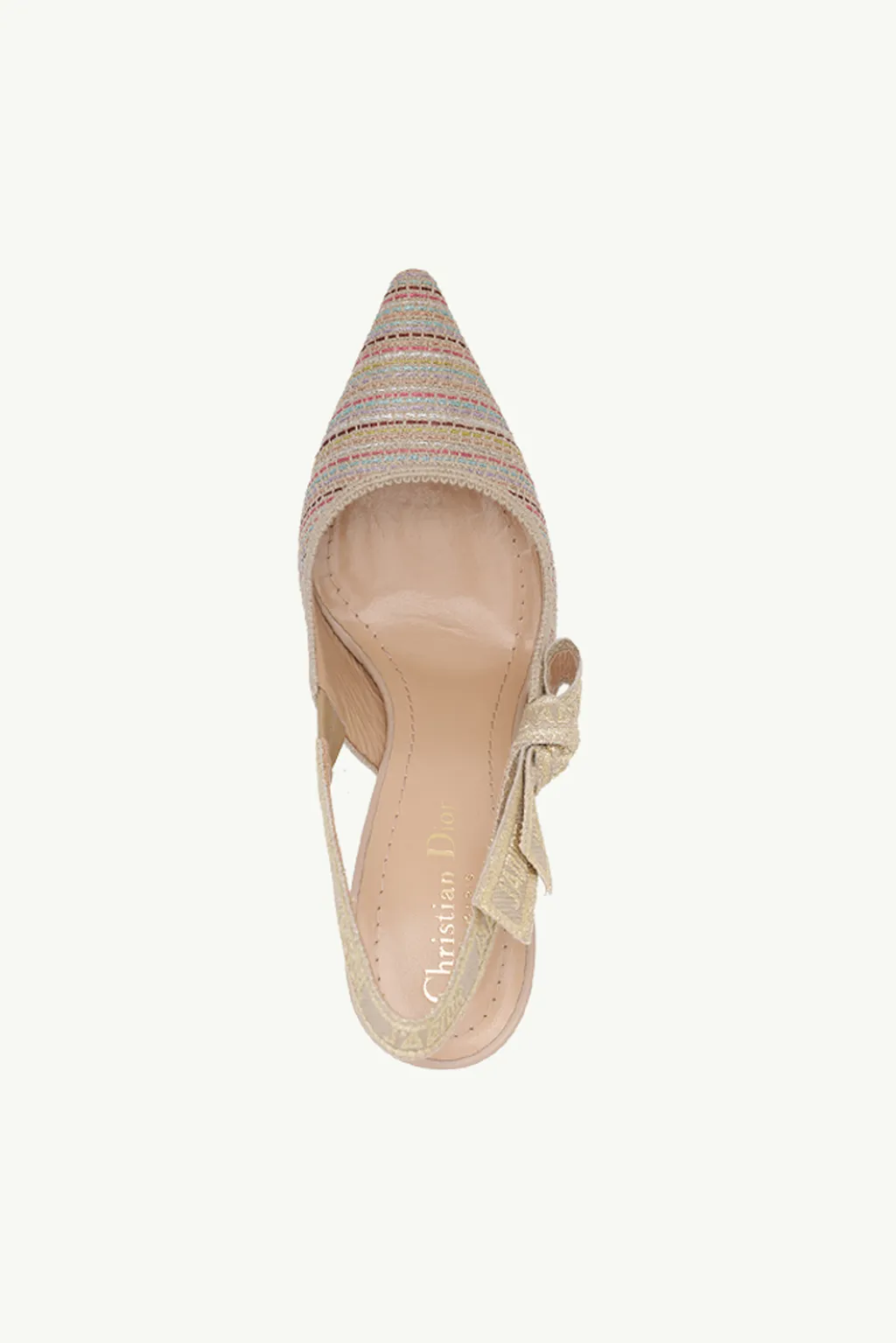 CHRISTIAN DIOR J'adior Slingback Pumps 100mm in Multicolor/Gold Metallic Thread Embroidered Cotton 3