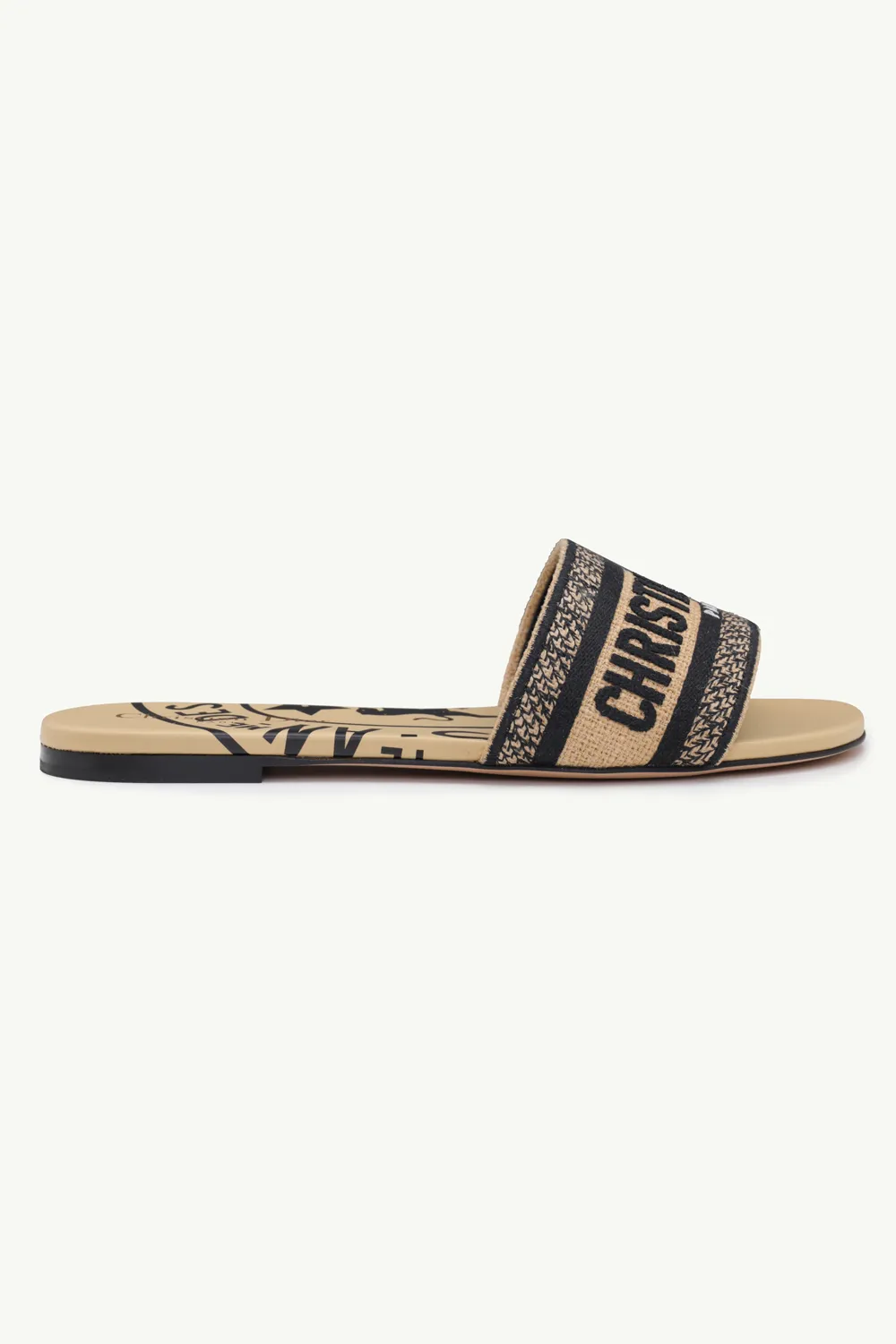 CHRISTIAN DIOR Dway Jute Canvas Embroidered Mules in Beige with Dior Union Motif 0