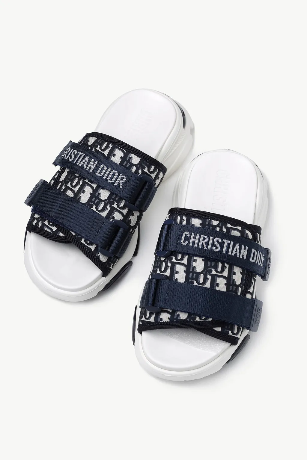 CHRISTIAN DIOR D-Wander Oblique Slide Sandals in Deep Blue Multicolor Technical Fabric 1