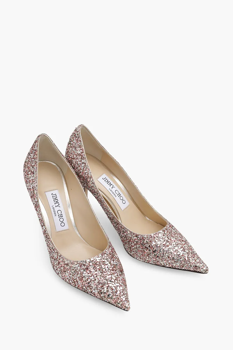 JIMMY CHOO Love Pumps 85mm in Rose Mix Coarse Glitter 1