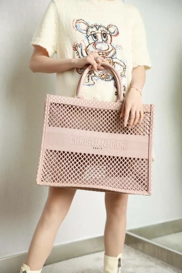 CHRISTIAN DIOR Dior Tote Bag in Clay-Colored Mesh Embroidery 4